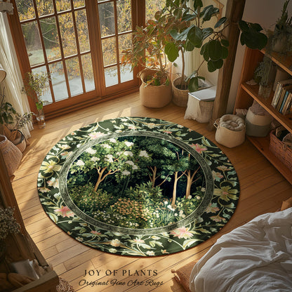 Emerald Green Medieval Tree Area Rug | Magical Woodland Cottagecore Aesthetic Nature Lover Book Nook Bedroom Olive Green Decor Bohemian Cute
