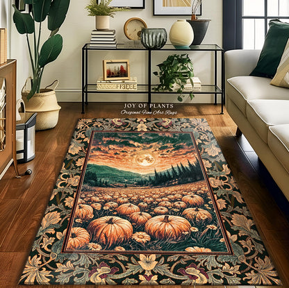 Magic Celestial Moon Accent Rug | Cute Spooky Halloween Night Sky Area Rug Rustic Pumpkin Fall Academia Aesthetic Whimsigoth Baroque Art |