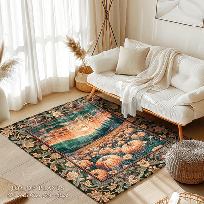 Magic Celestial Moon Accent Rug | Cute Spooky Halloween Night Sky Area Rug Rustic Pumpkin Fall Academia Aesthetic Whimsigoth Baroque Art |