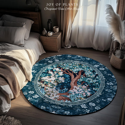 Bohemian Tree Rug Magical Aesthetic | Folklore Room Decor Ethereal Area Rug Nature Inspired Woodland Magic Wildflower Fairy Inspired Bedroom