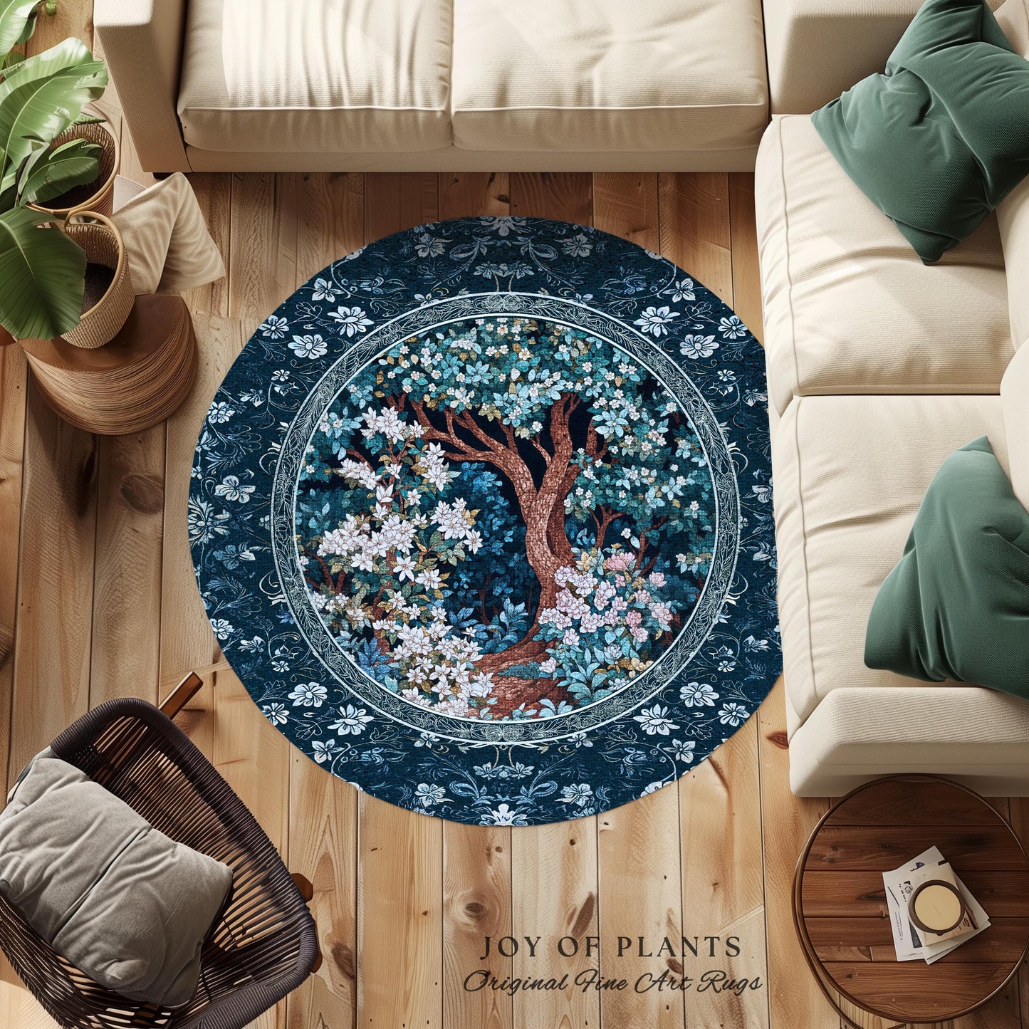 Bohemian Tree Rug Magical Aesthetic | Folklore Room Decor Ethereal Area Rug Nature Inspired Woodland Magic Wildflower Fairy Inspired Bedroom
