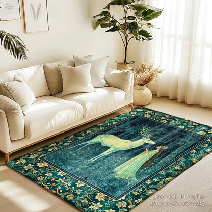 Medieval Princess Woodland Magic Rug | Ancient Spirits Ethereal Forest Area Rug Mystic Woods Folklore Home Accent Elegant Cottagecore Decor