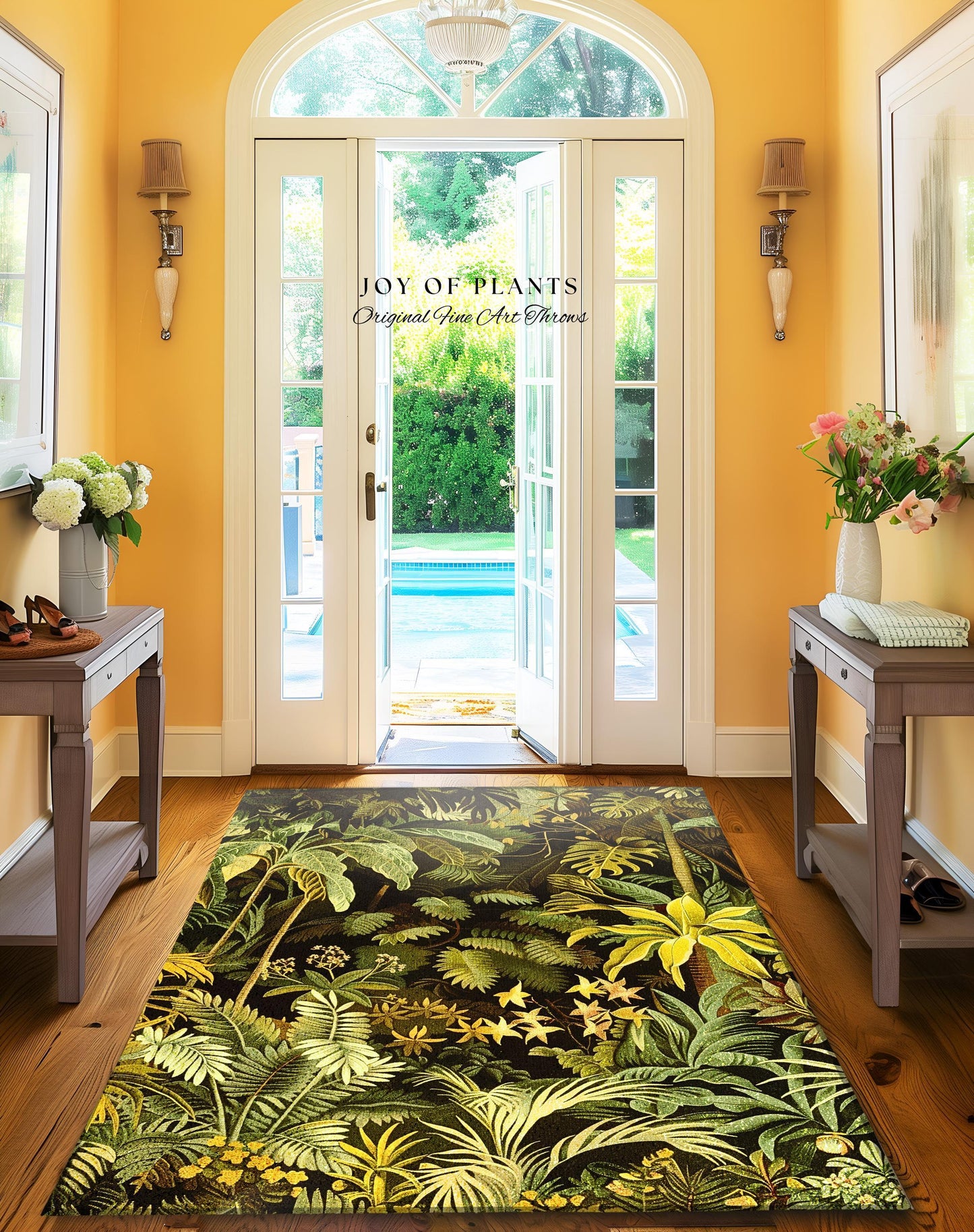 Moody Botanical Jungle Leaves Rug | Eclectic Green Maximalist Bedroom Decor Whimsigoth Vintage Botanical Nature Living Room Forest Theme |