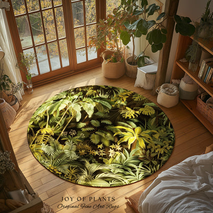 Moody Botanical Jungle Leaves Rug | Eclectic Green Maximalist Bedroom Decor Whimsigoth Vintage Botanical Nature Living Room Forest Theme |