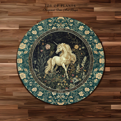 Magic Medieval Unicorn Accent Rug | Woodland Nature Vintage Aesthetic Area Rug Whimsical Bedroom Decor Magic Cottagecore Magical Creatures |