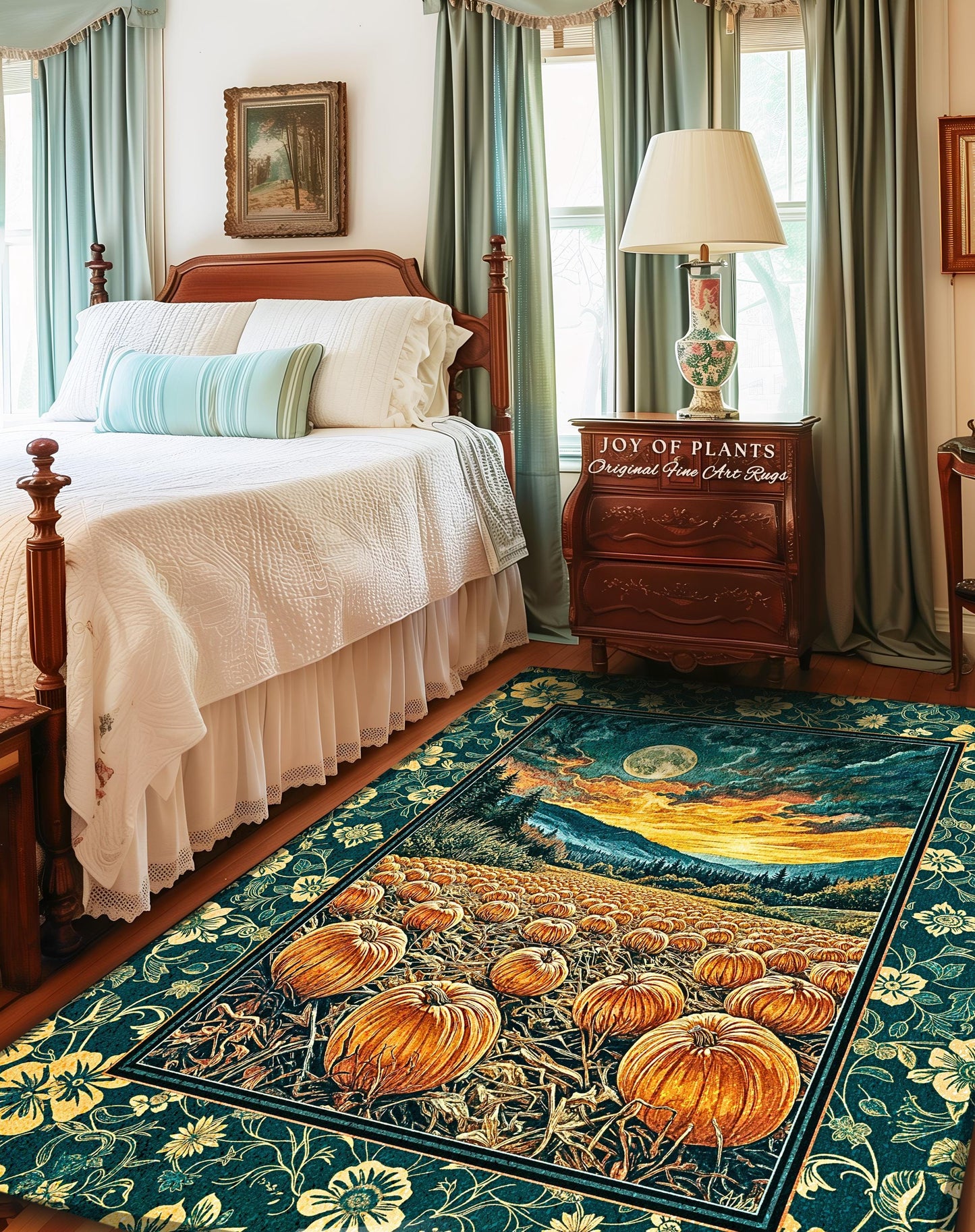 Colorful Ethereal Pumpkin Cozy Fall Rug | Spooky Season Gothiccore Whimsigoth Decor Autumn Aesthetic Rustic Academia Rustic Accent Full Moon
