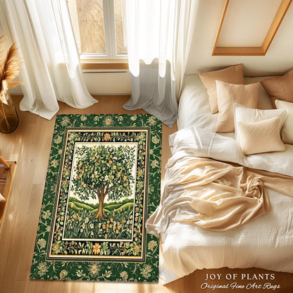 Emerald Green Floral Tree of Life Rug | Botanical Forestcore Folklore Vintage Floral Enchanted Cozy Cottagecore Whimsical Natural Aesthetic