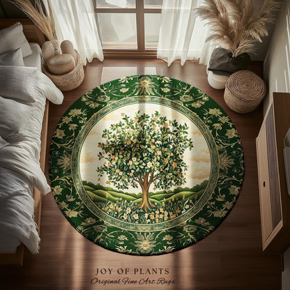 Emerald Green Floral Tree of Life Rug | Botanical Forestcore Folklore Vintage Floral Enchanted Cozy Cottagecore Whimsical Natural Aesthetic