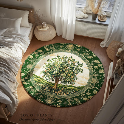 Emerald Green Floral Tree of Life Rug | Botanical Forestcore Folklore Vintage Floral Enchanted Cozy Cottagecore Whimsical Natural Aesthetic