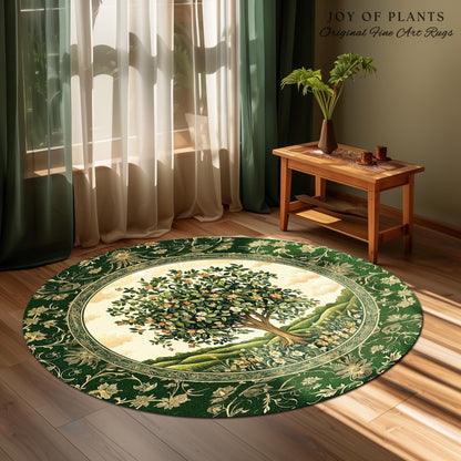 Emerald Green Floral Tree of Life Rug | Botanical Forestcore Folklore Vintage Floral Enchanted Cozy Cottagecore Whimsical Natural Aesthetic