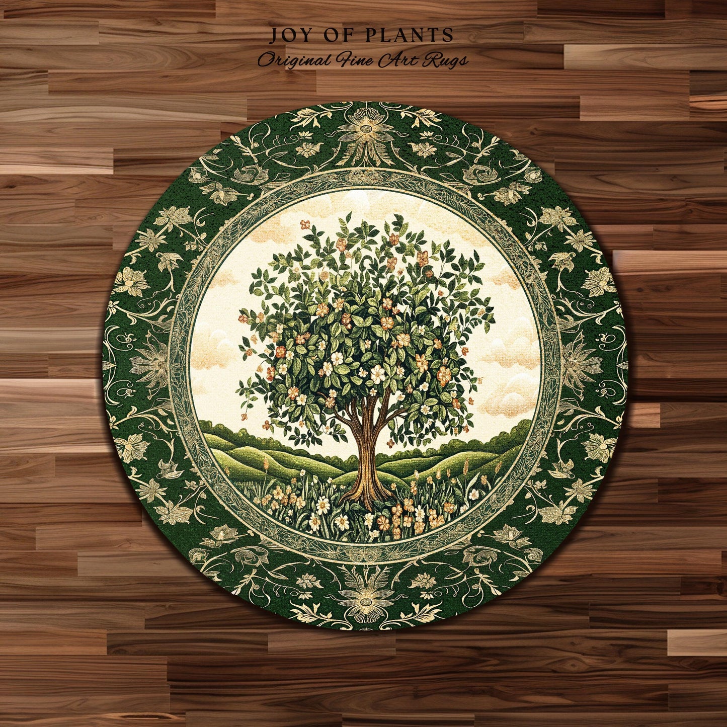 Emerald Green Floral Tree of Life Rug | Botanical Forestcore Folklore Vintage Floral Enchanted Cozy Cottagecore Whimsical Natural Aesthetic