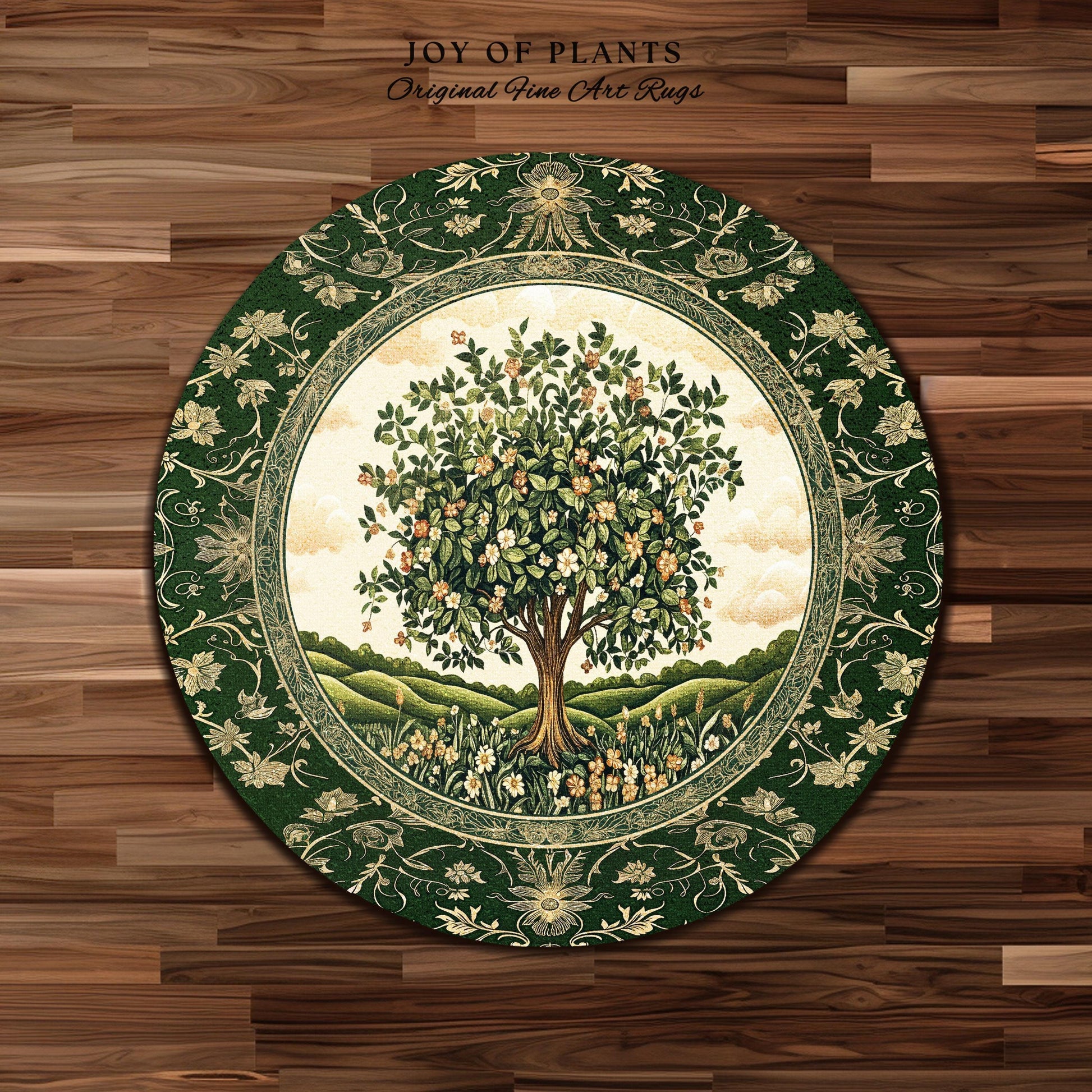 Emerald Green Floral Tree of Life Rug | Botanical Forestcore Folklore Vintage Floral Enchanted Cozy Cottagecore Whimsical Natural Aesthetic