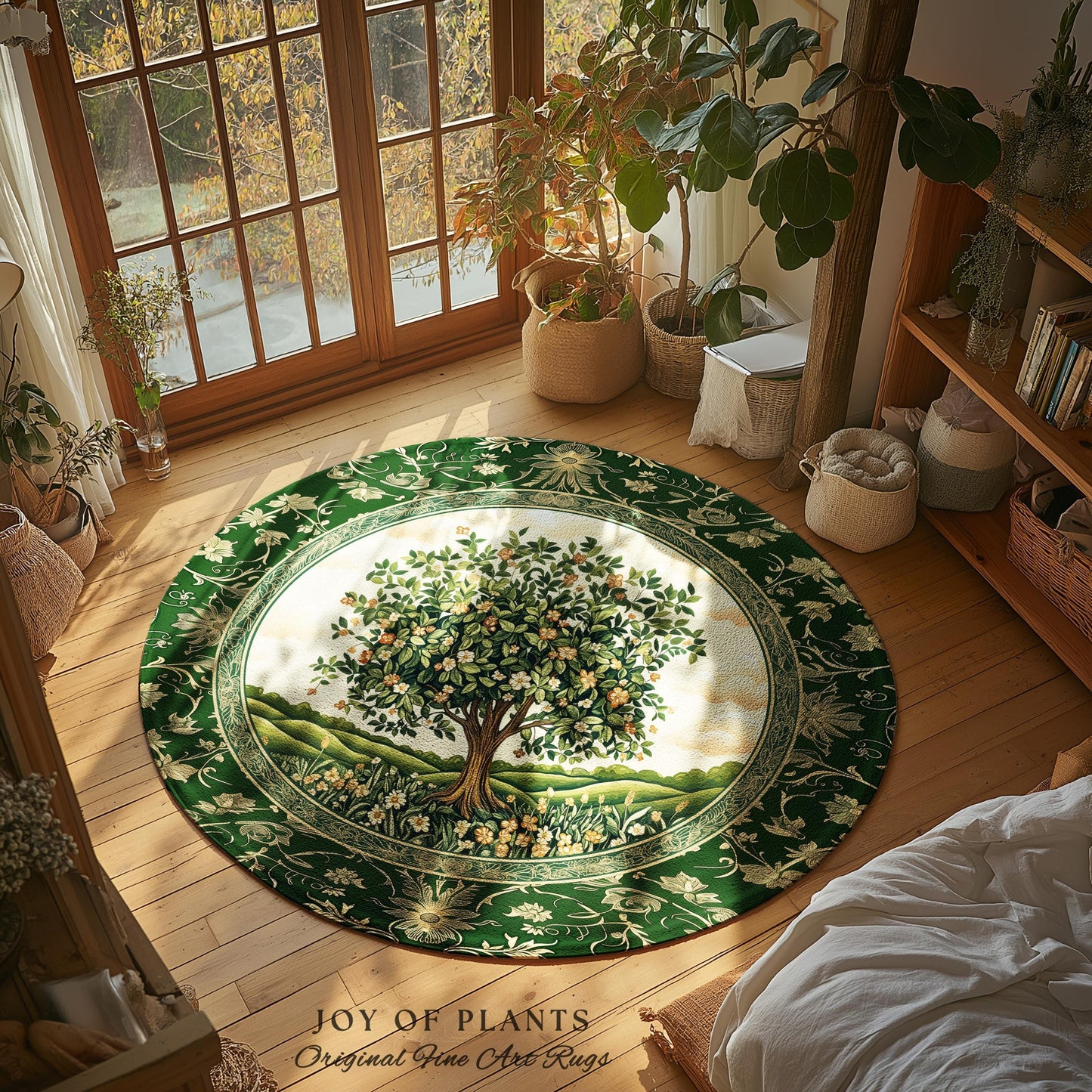 Emerald Green Floral Tree of Life Rug | Botanical Forestcore Folklore Vintage Floral Enchanted Cozy Cottagecore Whimsical Natural Aesthetic