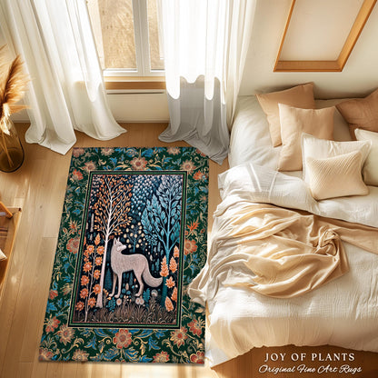 Playful Forest Boho Whimsical Area Rug | Scandinavian Woodland Wolf Boho Fairytale Danish Cottagecore Aesthetic Bohemian Home Accent Cozy |