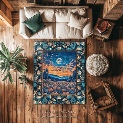 Rustic Autumn Pumpkin Patch Rug | Cute Spooky Boho Halloween Decor Whimsigoth Fall Aesthetic Bedroom Area Rug Dark Academia Moody Occult |