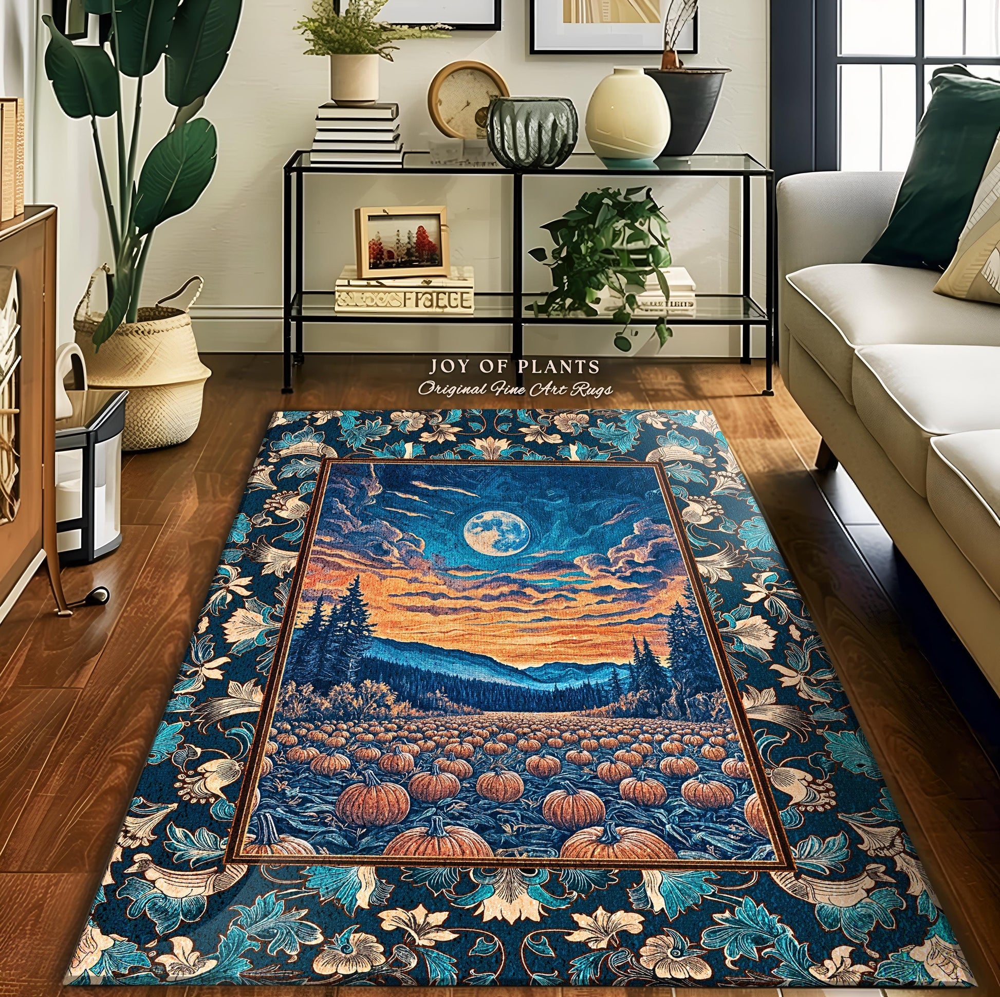 Rustic Autumn Pumpkin Patch Rug | Cute Spooky Boho Halloween Decor Whimsigoth Fall Aesthetic Bedroom Area Rug Dark Academia Moody Occult |