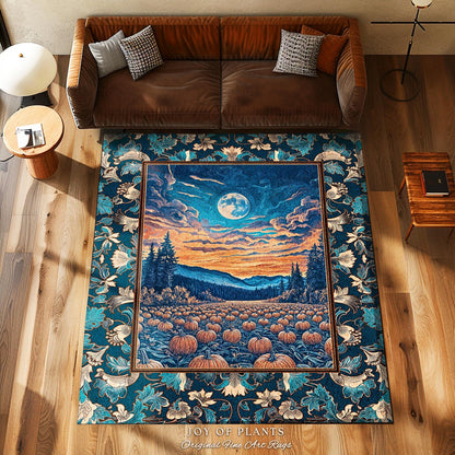 Rustic Autumn Pumpkin Patch Rug | Cute Spooky Boho Halloween Decor Whimsigoth Fall Aesthetic Bedroom Area Rug Dark Academia Moody Occult |