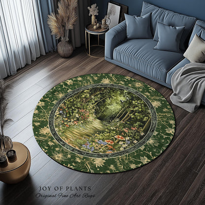 Natural Plants Ethereal Folklore Area Rug | Woodland Fairy Inspired Nature Lover Bedroom Cozy Earthy Bedroom Decor Mystical Floral Landscape