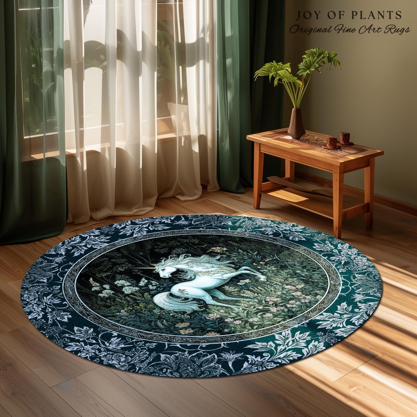 Midnight Magic Unicorn Area Rug | Dark Botanical Maximalist Bedroom Colorful Whimsical Victorian Fairycore Accent Rug Medieval Castlecore |