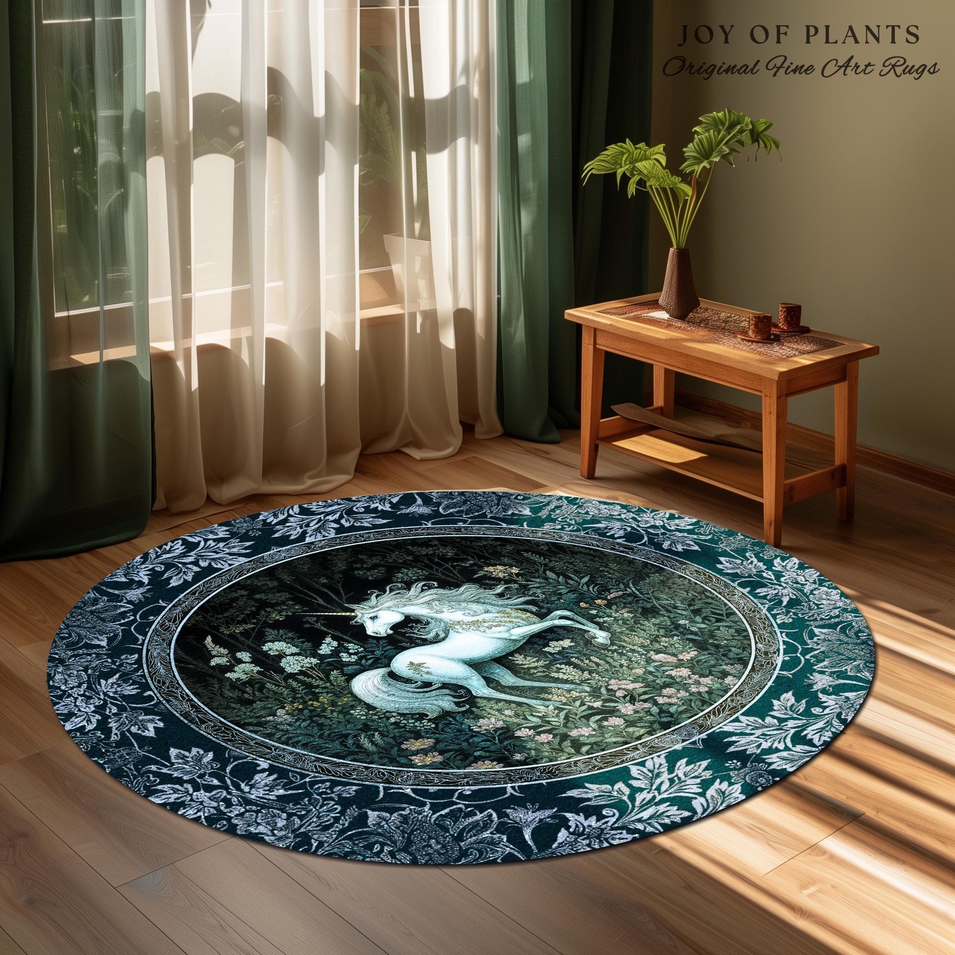 Midnight Magic Unicorn Area Rug | Dark Botanical Maximalist Bedroom Colorful Whimsical Victorian Fairycore Accent Rug Medieval Castlecore |