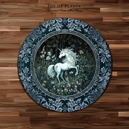 Midnight Magic Unicorn Area Rug | Dark Botanical Maximalist Bedroom Colorful Whimsical Victorian Fairycore Accent Rug Medieval Castlecore |