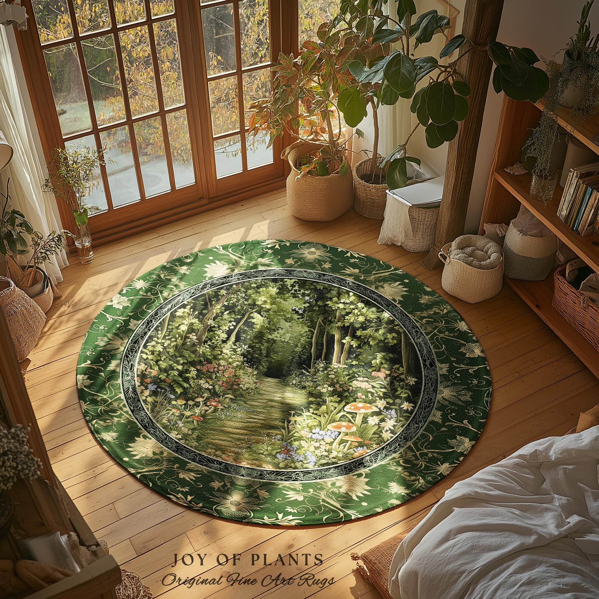 Natural Plants Ethereal Folklore Area Rug | Woodland Fairy Inspired Nature Lover Bedroom Cozy Earthy Bedroom Decor Mystical Floral Landscape