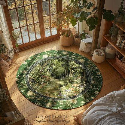 Natural Plants Ethereal Folklore Area Rug | Woodland Fairy Inspired Nature Lover Bedroom Cozy Earthy Bedroom Decor Mystical Floral Landscape