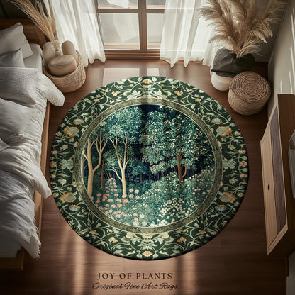 Medieval Forest Botanical Floor Rug | Woodland Botanical Emerald Green Vintage Aesthetic Mystic Book Nook Room Decor Magical Bedroom Theme |