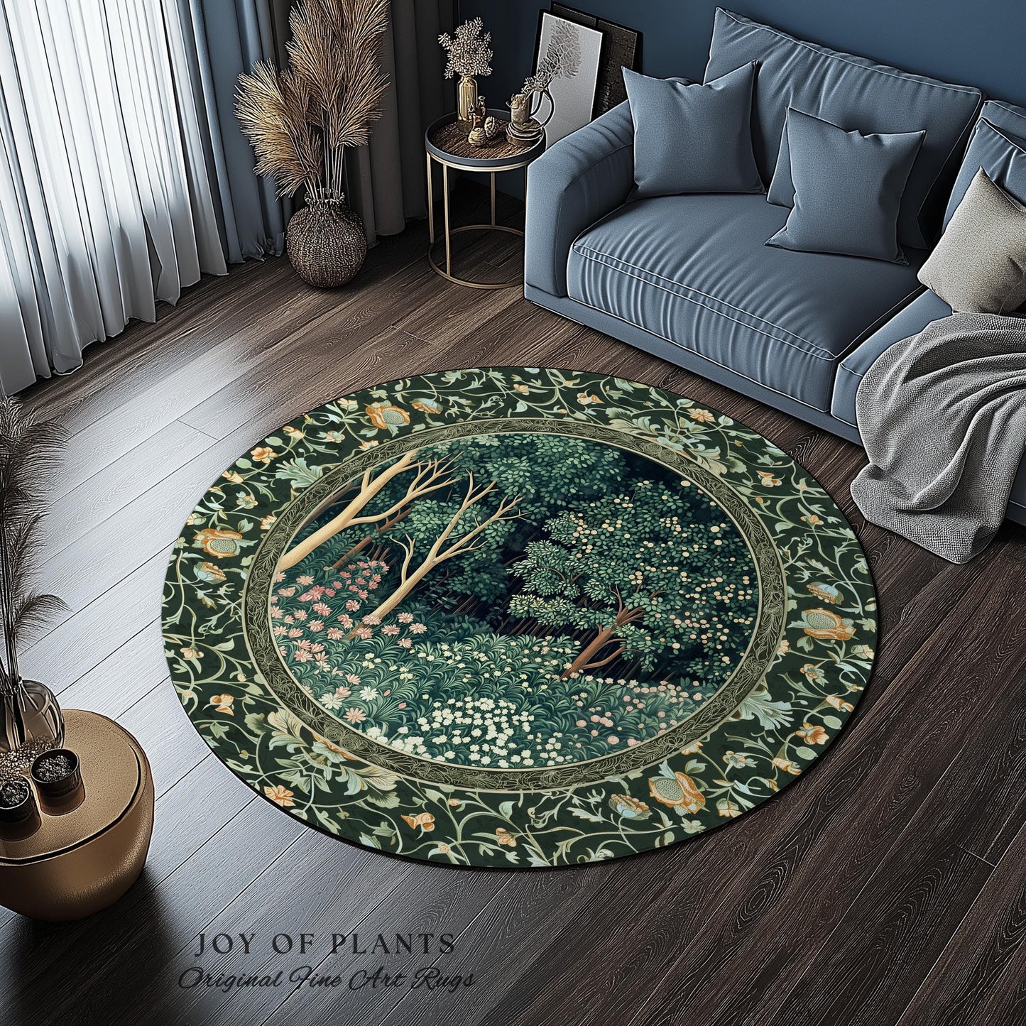 Medieval Forest Botanical Floor Rug | Woodland Botanical Emerald Green Vintage Aesthetic Mystic Book Nook Room Decor Magical Bedroom Theme |