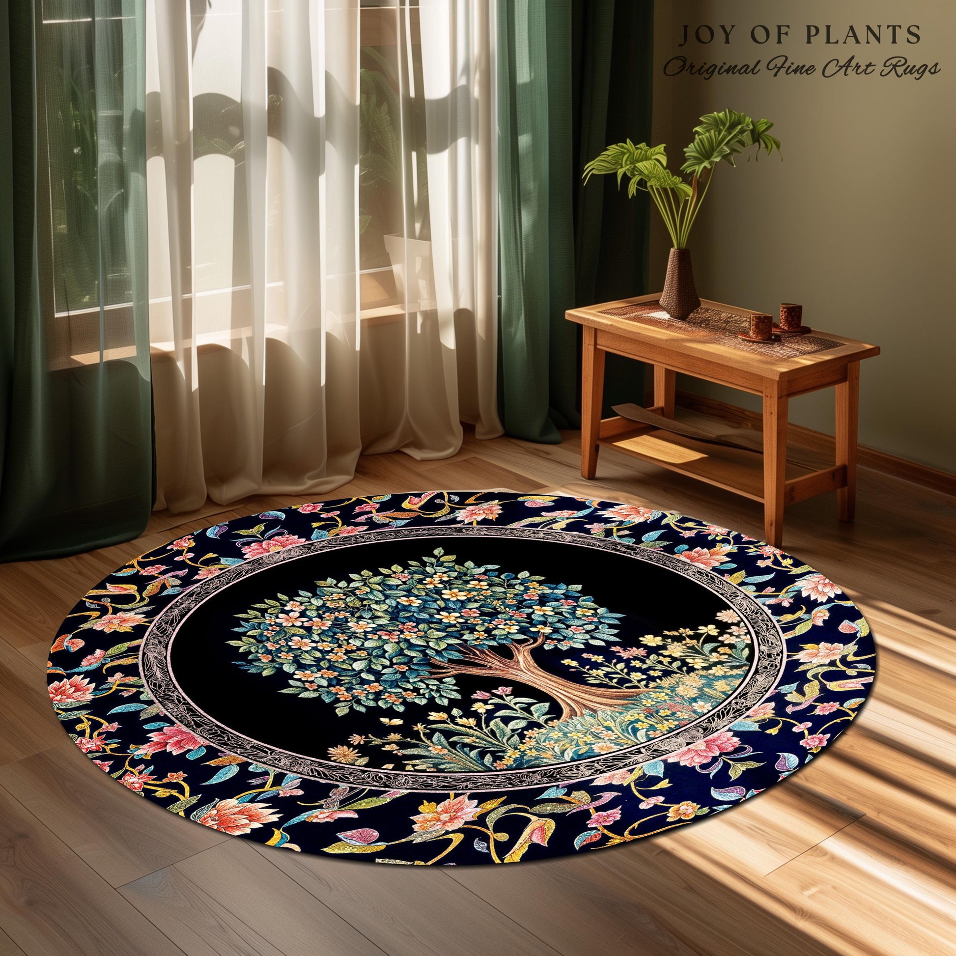 Eclectic Whimsy Tree of Life Accent Rug | Colorful Bedroom Forest Fairy Cottagecore Garden Folklore Floral Enchanted Area Rug Gothic Pastel