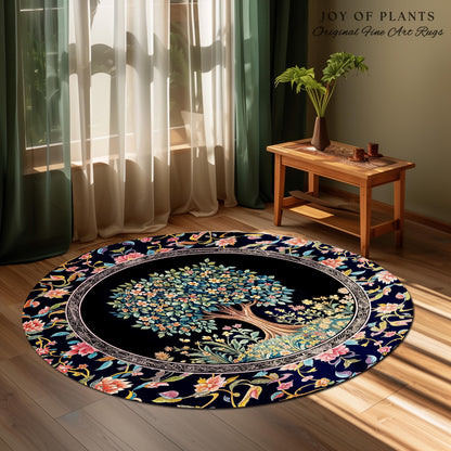 Eclectic Whimsy Tree of Life Accent Rug | Colorful Bedroom Forest Fairy Cottagecore Garden Folklore Floral Enchanted Area Rug Gothic Pastel