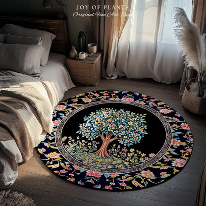 Eclectic Whimsy Tree of Life Accent Rug | Colorful Bedroom Forest Fairy Cottagecore Garden Folklore Floral Enchanted Area Rug Gothic Pastel