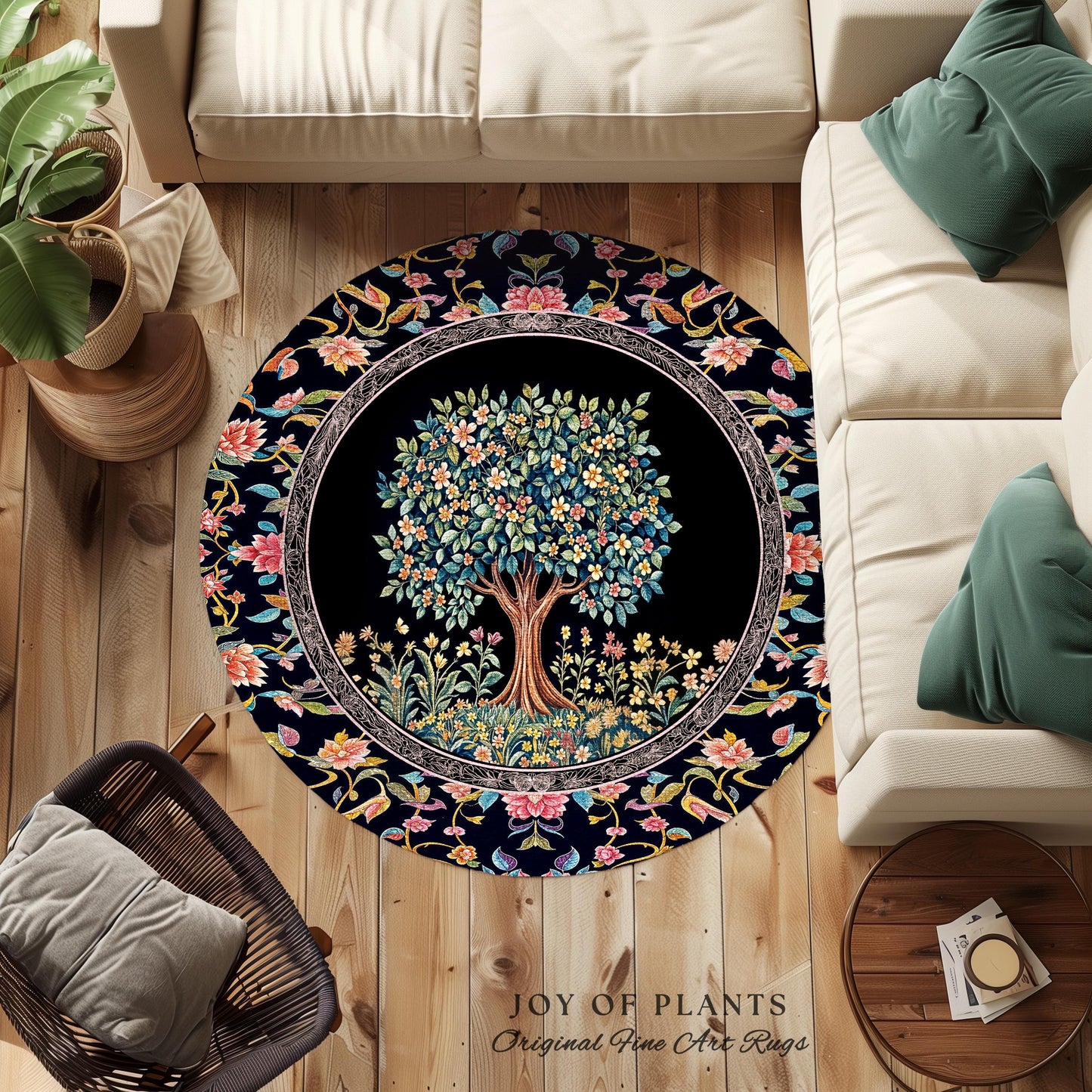 Eclectic Whimsy Tree of Life Accent Rug | Colorful Bedroom Forest Fairy Cottagecore Garden Folklore Floral Enchanted Area Rug Gothic Pastel