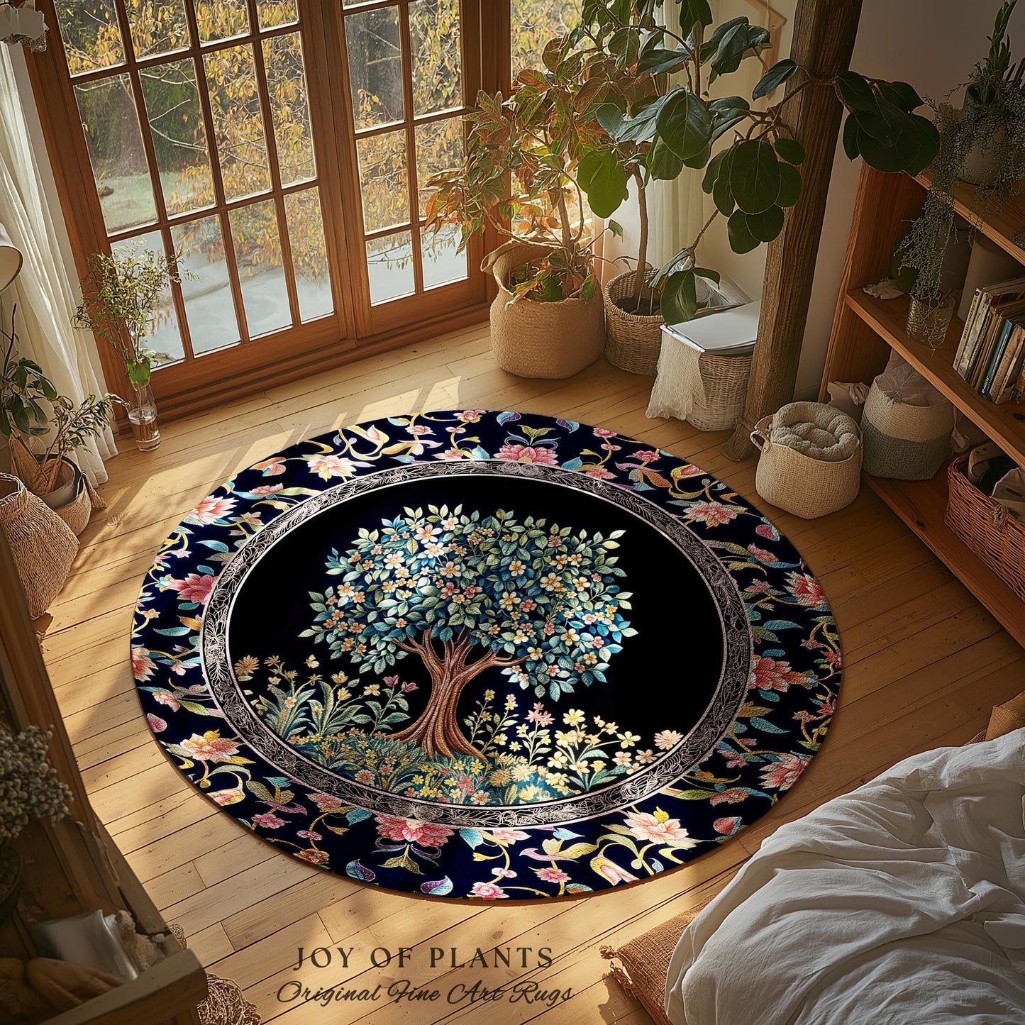 Eclectic Whimsy Tree of Life Accent Rug | Colorful Bedroom Forest Fairy Cottagecore Garden Folklore Floral Enchanted Area Rug Gothic Pastel