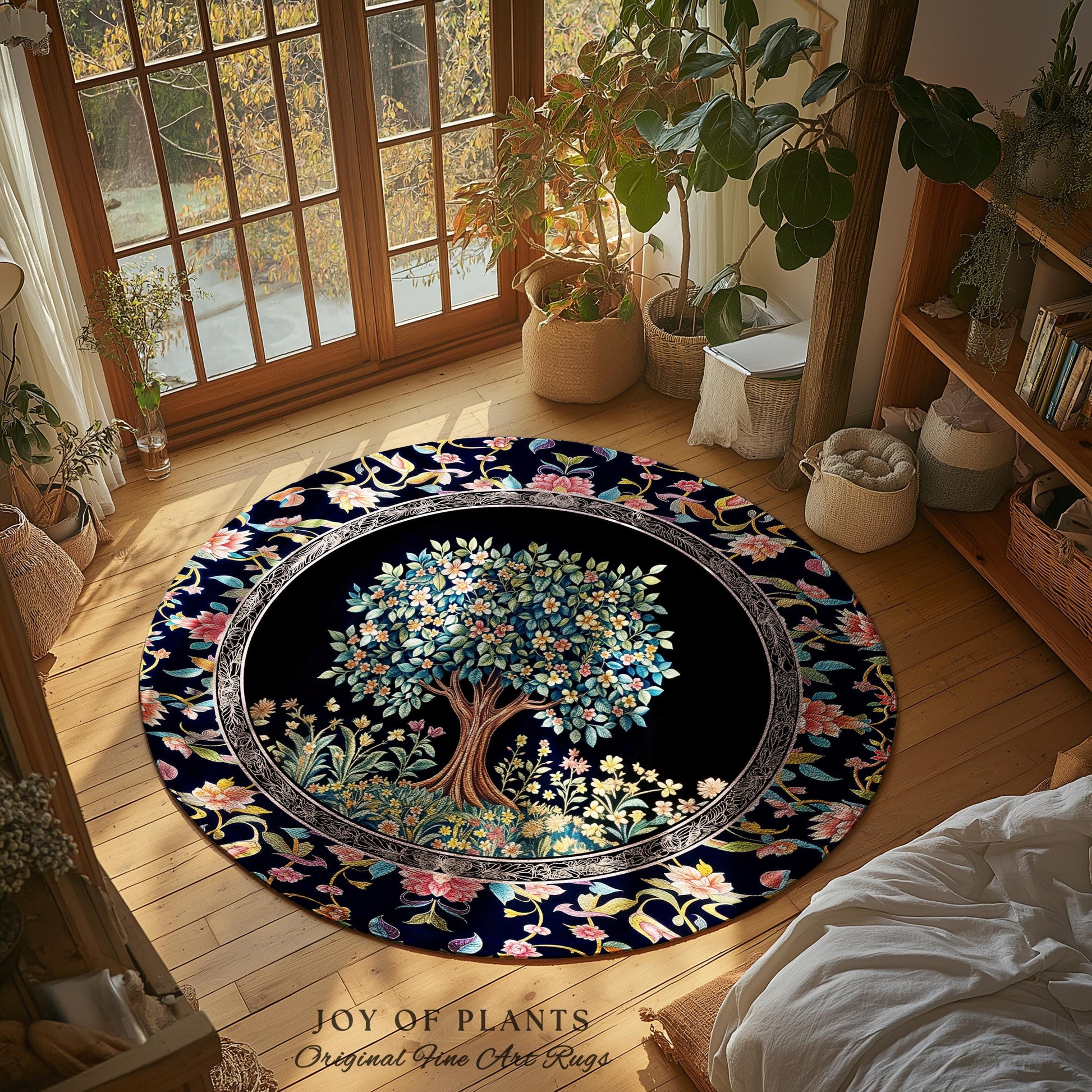 Eclectic Whimsy Tree of Life Accent Rug | Colorful Bedroom Forest Fairy Cottagecore Garden Folklore Floral Enchanted Area Rug Gothic Pastel