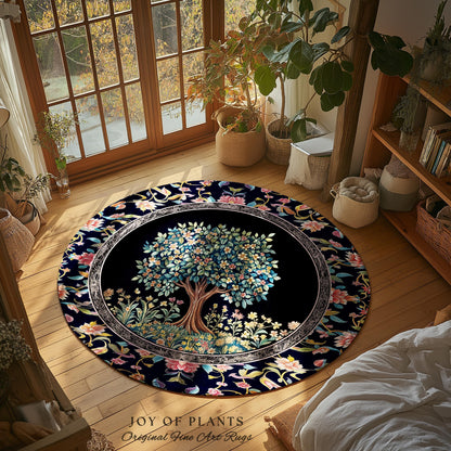 Eclectic Whimsy Tree of Life Accent Rug | Colorful Bedroom Forest Fairy Cottagecore Garden Folklore Floral Enchanted Area Rug Gothic Pastel