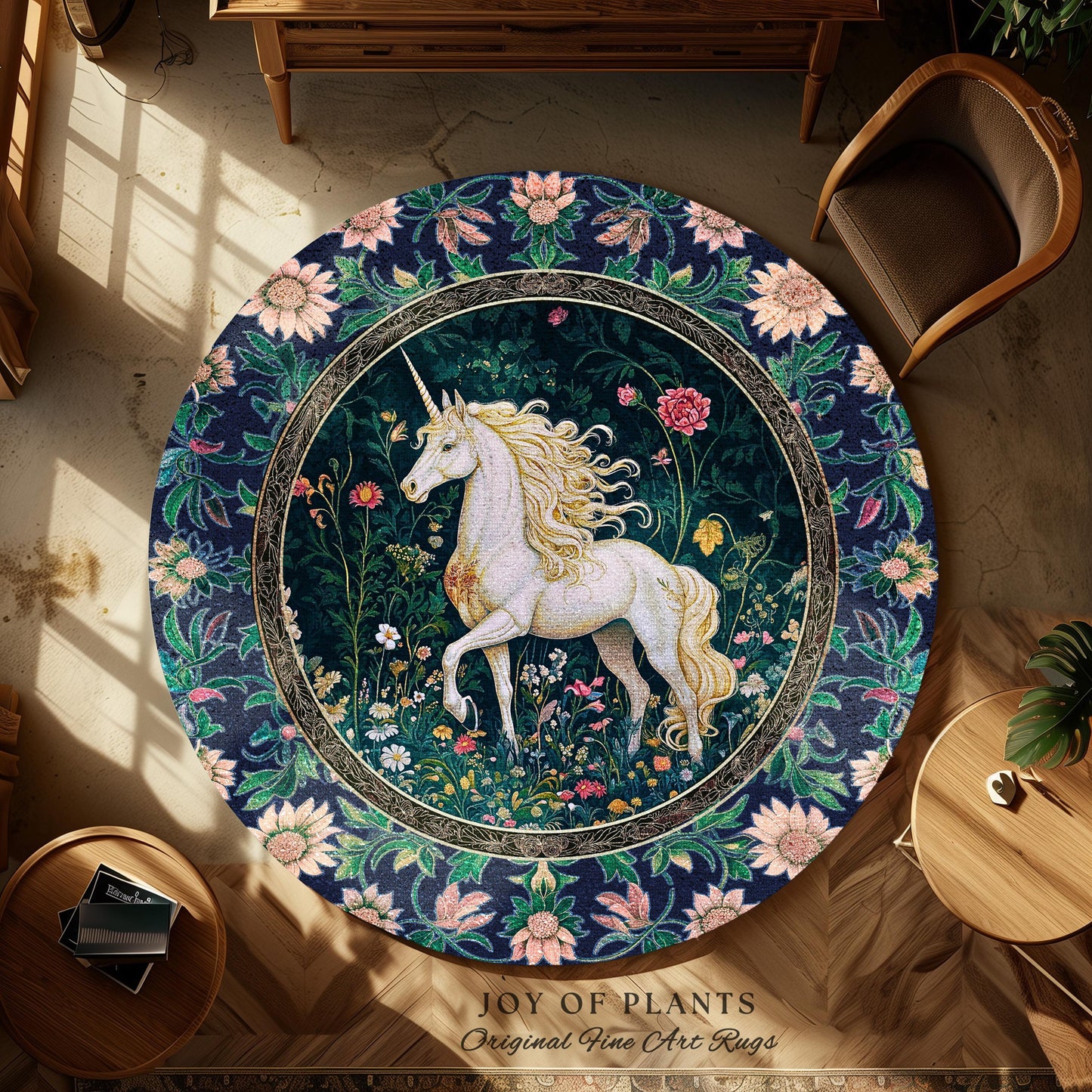 Storybook Elegance Magical Accent Rug | Unicorn Area Rug Dark Fairytale Gothic Maximalist Colorful Whimsical Victorian Fairycore Area Rug |