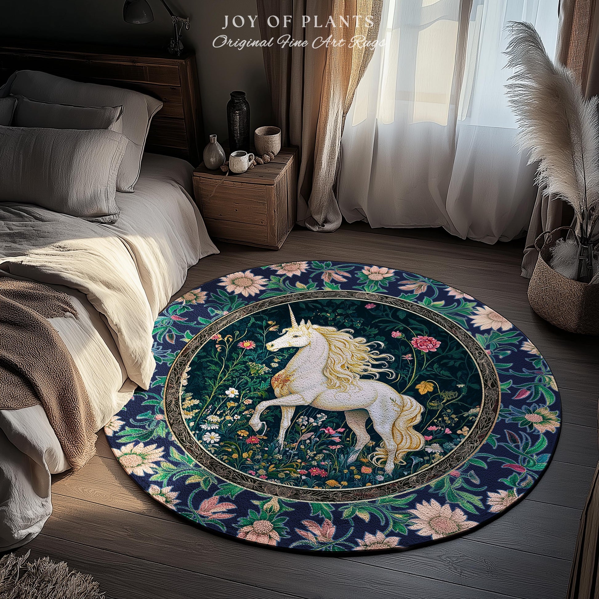 Storybook Elegance Magical Accent Rug | Unicorn Area Rug Dark Fairytale Gothic Maximalist Colorful Whimsical Victorian Fairycore Area Rug |