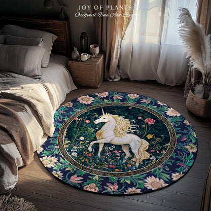 Storybook Elegance Magical Accent Rug | Unicorn Area Rug Dark Fairytale Gothic Maximalist Colorful Whimsical Victorian Fairycore Area Rug |