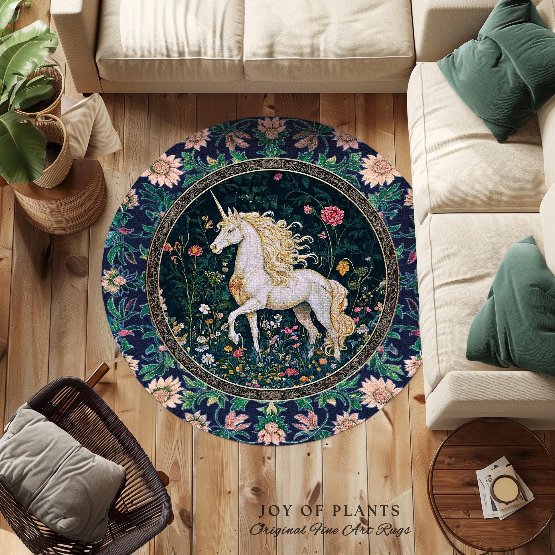 Storybook Elegance Magical Accent Rug | Unicorn Area Rug Dark Fairytale Gothic Maximalist Colorful Whimsical Victorian Fairycore Area Rug |