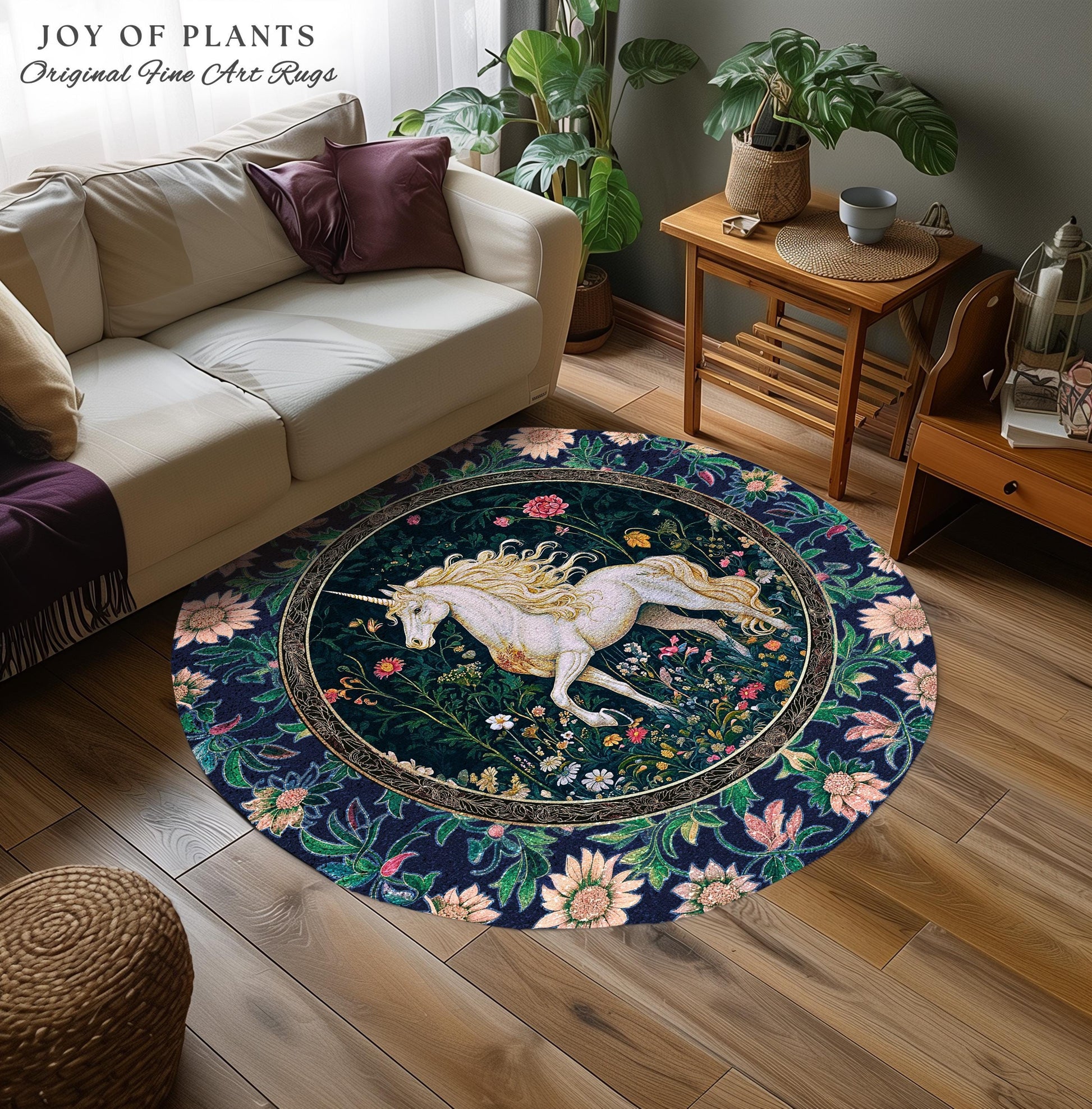 Storybook Elegance Magical Accent Rug | Unicorn Area Rug Dark Fairytale Gothic Maximalist Colorful Whimsical Victorian Fairycore Area Rug |