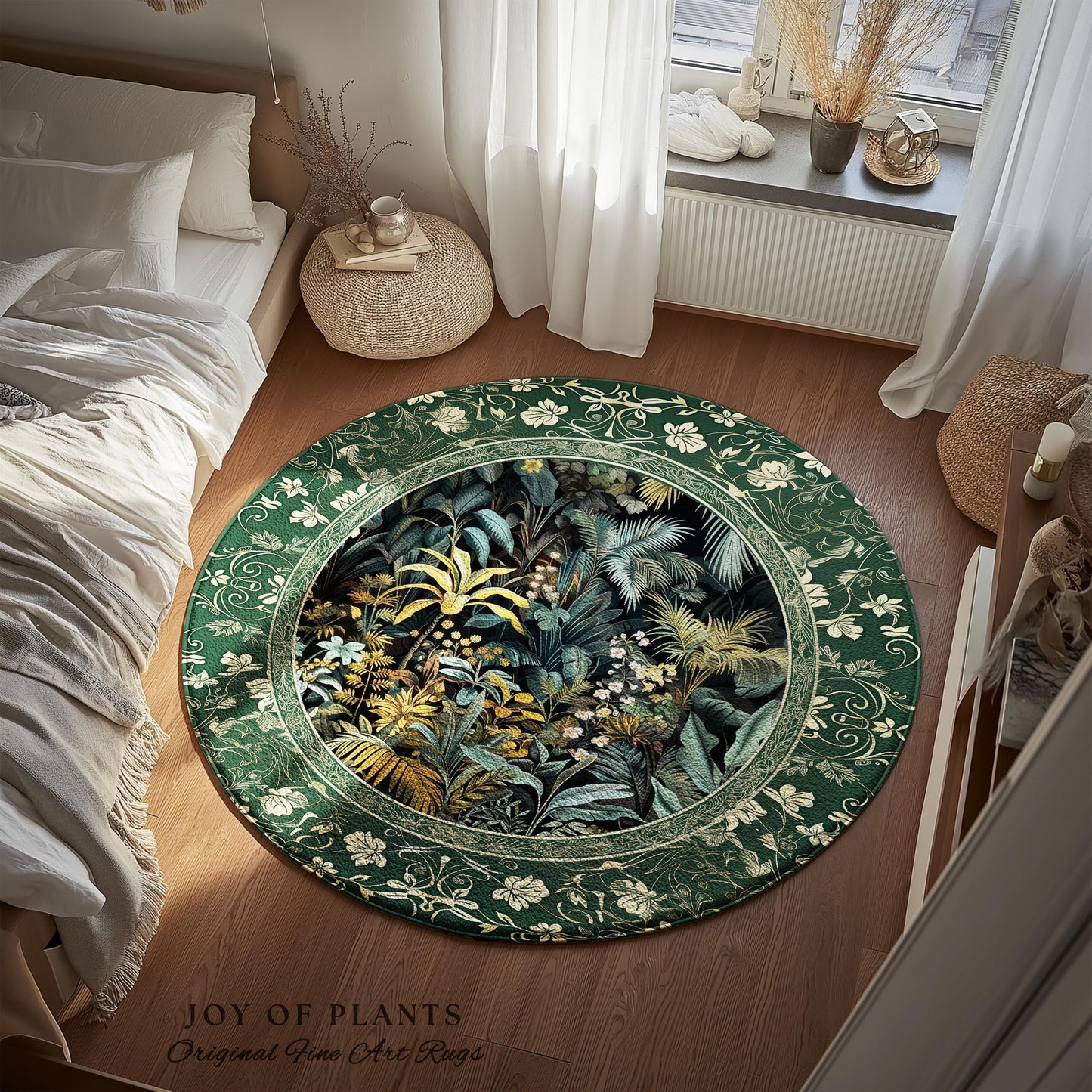 Jungle Leaves Botanical Area Rug | Tropical Jungle Nature Lover Book Nook Cozy Plant Lover Boho Bedroom Decor Elegant Family Room Floor Rug