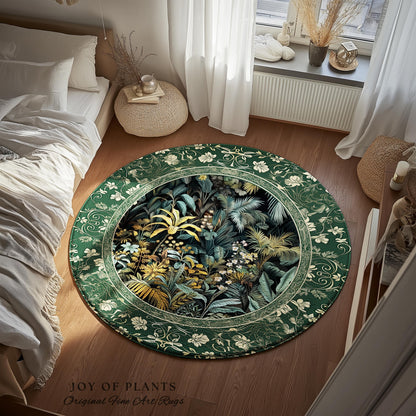 Jungle Leaves Botanical Area Rug | Tropical Jungle Nature Lover Book Nook Cozy Plant Lover Boho Bedroom Decor Elegant Family Room Floor Rug
