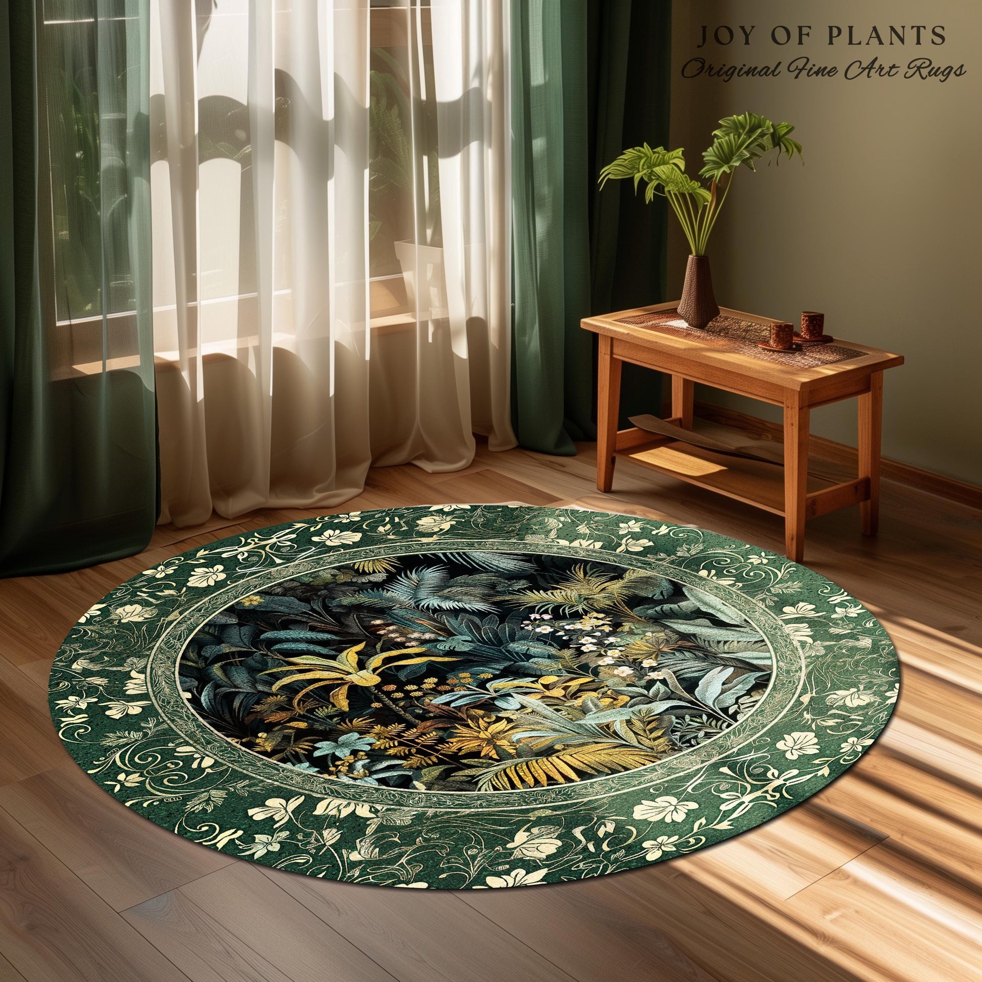 Jungle Leaves Botanical Area Rug | Tropical Jungle Nature Lover Book Nook Cozy Plant Lover Boho Bedroom Decor Elegant Family Room Floor Rug