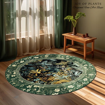 Jungle Leaves Botanical Area Rug | Tropical Jungle Nature Lover Book Nook Cozy Plant Lover Boho Bedroom Decor Elegant Family Room Floor Rug