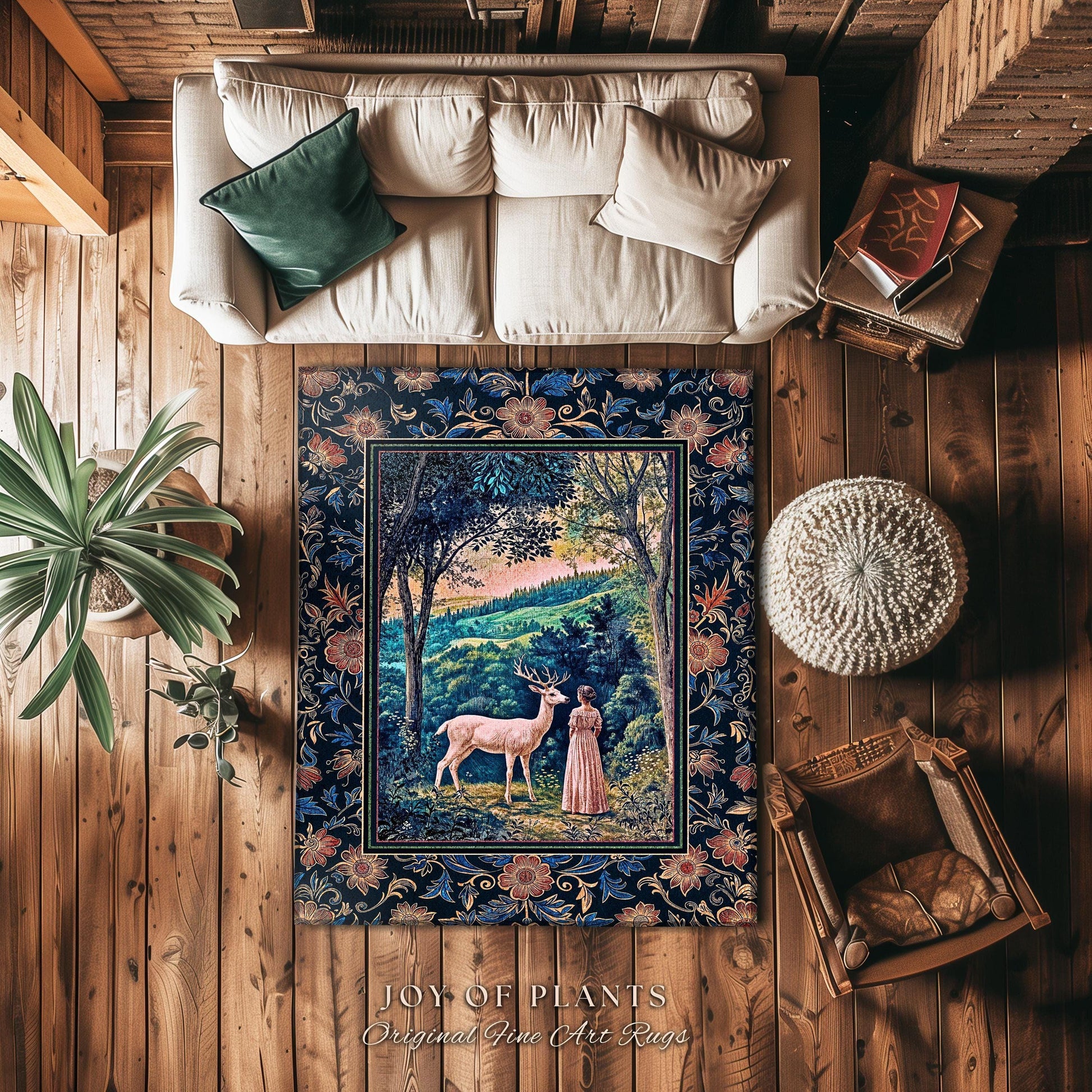 Romantic Landscape Storybook Rug | Fantasy Aesthetic Mystic Area Rug Vintage Princess Bedroom Whimsical Coquette Maximalist Renaissance Art