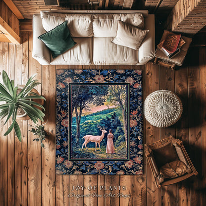 Romantic Landscape Storybook Rug | Fantasy Aesthetic Mystic Area Rug Vintage Princess Bedroom Whimsical Coquette Maximalist Renaissance Art