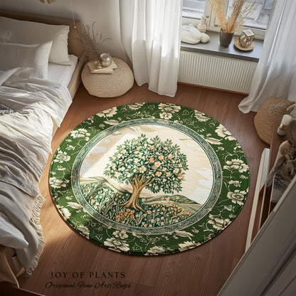 Enchanted Garden Folklore Tree Rug | Emerald Green Botanical Coquette Accent Rug Floral Accent Forest Theme Rug Folklore Design Cottagecore