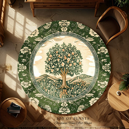 Enchanted Garden Folklore Tree Rug | Emerald Green Botanical Coquette Accent Rug Floral Accent Forest Theme Rug Folklore Design Cottagecore