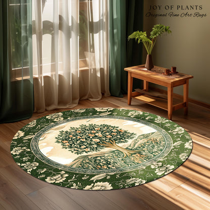 Enchanted Garden Folklore Tree Rug | Emerald Green Botanical Coquette Accent Rug Floral Accent Forest Theme Rug Folklore Design Cottagecore